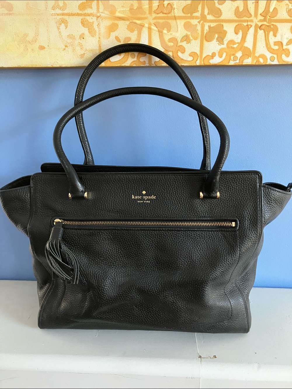 Kate Spade Black Pebbled Leather Shoulder Bag with Gold Hardware